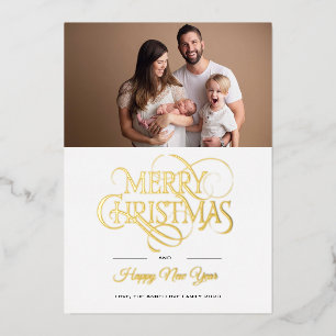 Carte De Vœux En Aluminium Elégant Portrait de famille Photo Gold Christmas C
