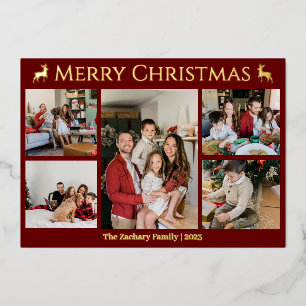 Carte De Vœux En Aluminium Élégant Reindeer Noël Famille Photo Collage