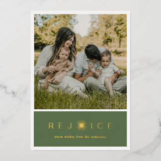 Carte De Vœux En Aluminium Elegant “Rejoice” Gold Foil Christmas Photo Card