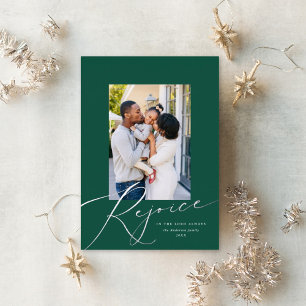 Carte De Vœux En Aluminium Elegant Rejoice Religieux Photo de Noël Argent