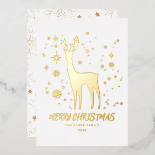 Carte De Vœux En Aluminium Élégant renne blanc et or Joyeux Noël