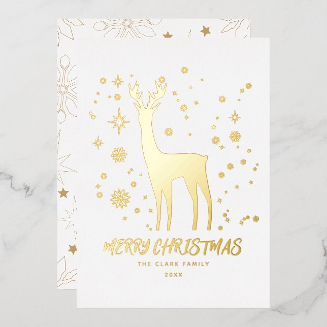 Carte De Vœux En Aluminium Élégant renne blanc et or Joyeux Noël (Recto/Verso)