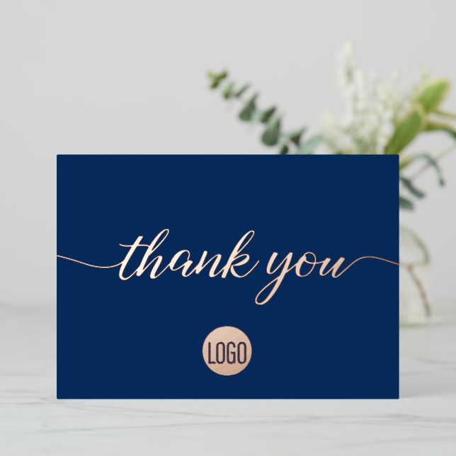 Carte De Vœux En Aluminium Elegant Rose Gold Blue Business Thank you  (Debout devant)