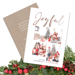 Carte De Vœux En Aluminium Elégant Rose Gold Script Joyeux Photo moderne beig