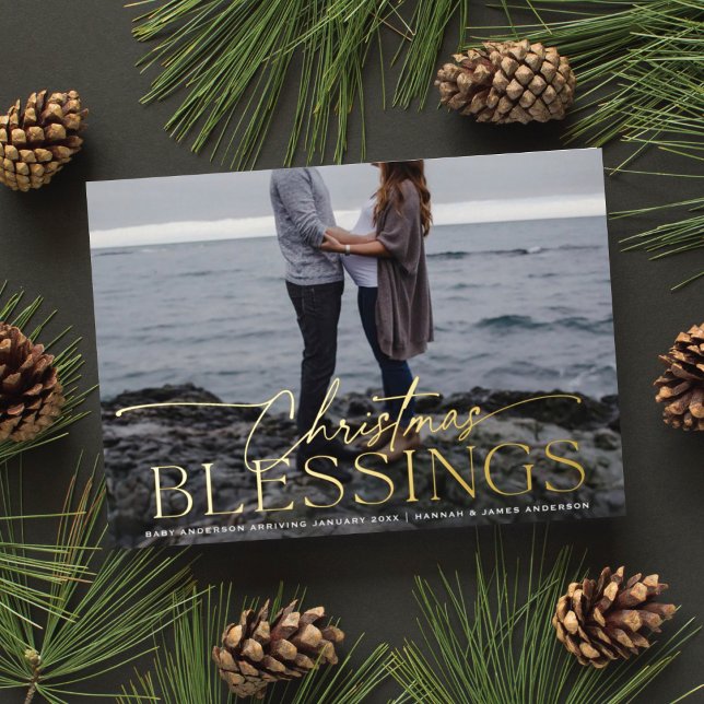 Carte De Vœux En Aluminium Élégant Script Bénédiction de Noël Grossesse (Créateur téléchargé)