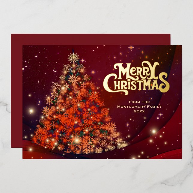 Carte De Vœux En Aluminium Élégant script Gold Tree Joyeux Noël (Recto/Verso)