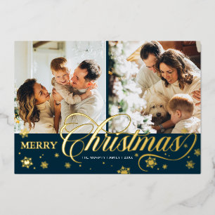 Carte De Vœux En Aluminium Élégant Script 'Joyeux Noël' 2 Photo Gold Foil