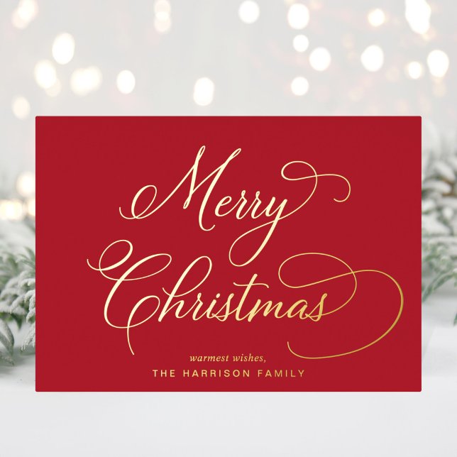 Carte De Vœux En Aluminium Élégant Script Joyeux Noël Rouge (Créateur téléchargé)