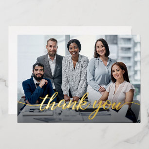 Carte De Vœux En Aluminium Elégant Script Merci Team Photo Business