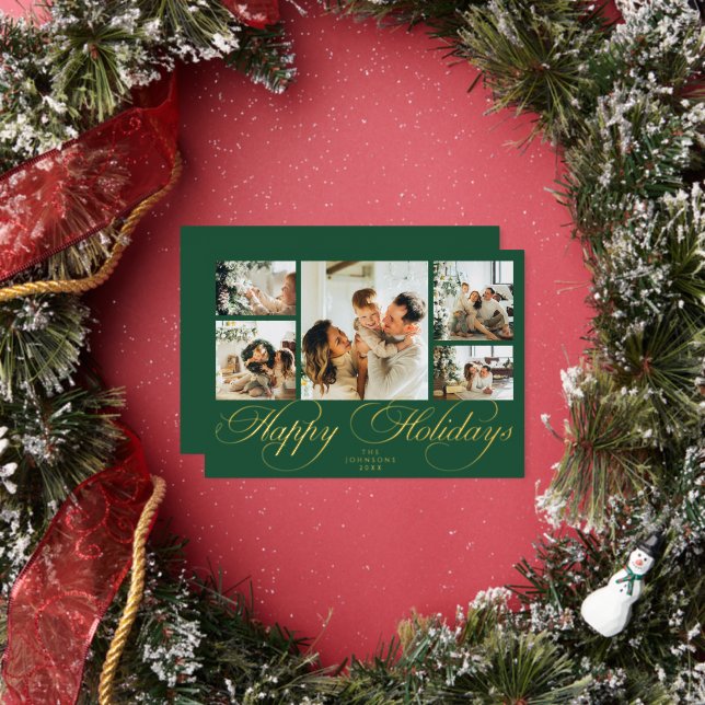 Carte De Vœux En Aluminium Elegant Script Photo Collage Traditional Christmas (Insitu)