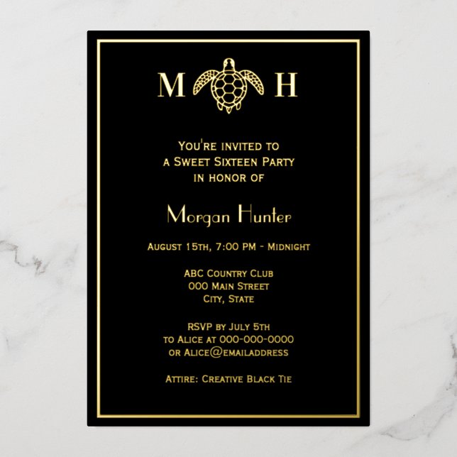 Carte De Vœux En Aluminium Elegant Sea Turtle #3 Sweet Sixteen (Recto)