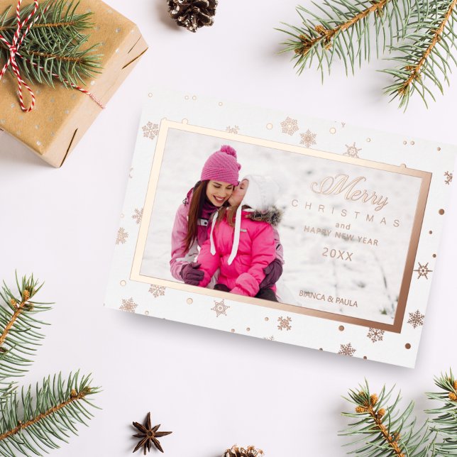 Carte De Vœux En Aluminium Elégant Snowflakes Cadre photo Noël Rose Or (Créateur téléchargé)