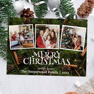 Carte De Vœux En Aluminium Elégant Snowman Joy Christmas Family Photo Collage