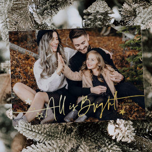 Carte De Vœux En Aluminium Élégant Tout Est Lumineux Script Photo Noël