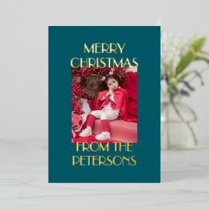 Carte De Vœux En Aluminium Elégant Turquoise Joyeux Noël photo Or