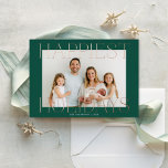 Carte De Vœux En Aluminium Élégant Type de photo de type surdimensionné Cadre<br><div class="desc">Ce carte photo de vacances moderne dispose d'une photo horizontale sur un arrière - plan vert foncé avec l'accueil "HAPPIEST HOLIDAYS" en feuille d'or rose sur le devant. Sur le dos, vous trouverez le même arrière - plan vert foncé, auquel vous pouvez ajouter une autre photo et/ou du texte supplémentaire....</div>