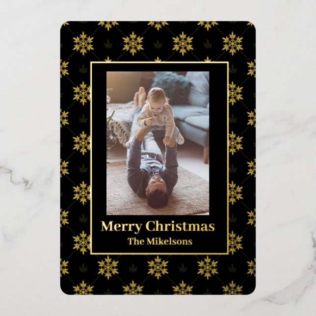 Carte De Vœux En Aluminium Élégant une photo noir or Noël (Recto)