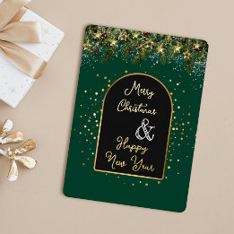 Carte De Vœux En Aluminium Élégant Vert Or Feuille de Noël Nouvel An