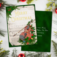 Élégant Vintage Noël Musique Violon Vert Or