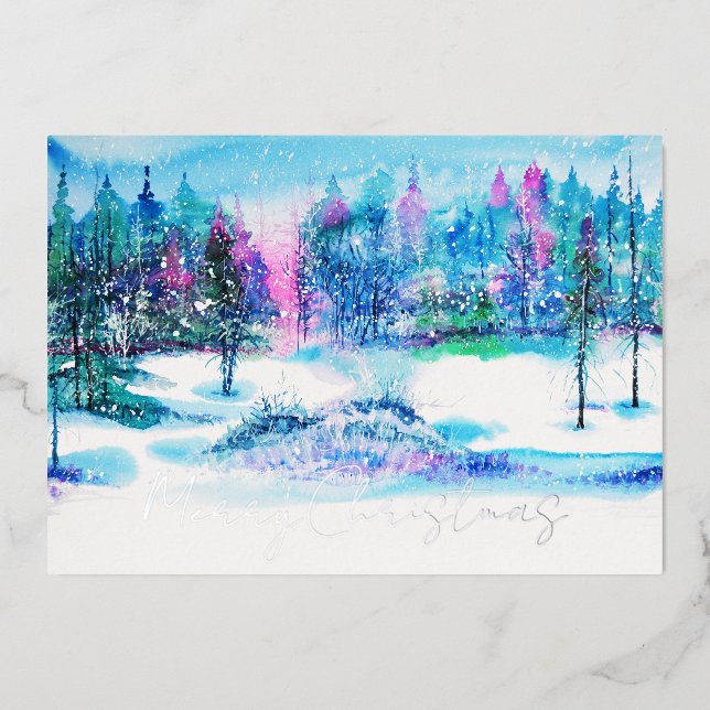 Carte De Vœux En Aluminium Élégante aquarelle de la forêt d'hiver Noël (Recto)