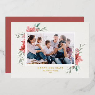 Carte De Vœux En Aluminium Elégante aquarelle Rouge Poinsettias Joyeuses vaca