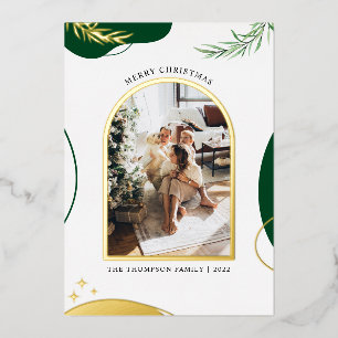 Carte De Vœux En Aluminium Elégante Arche d'or vert Aquarelle Joyeux Noël
