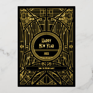 Carte De Vœux En Aluminium Élégante art déco rétro Bonne Année