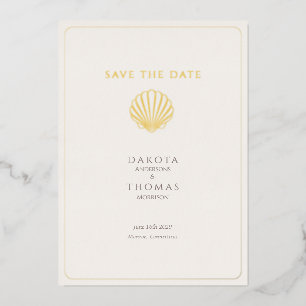 Carte De Vœux En Aluminium Élégante Coquille d'Or Mariage Save the Date