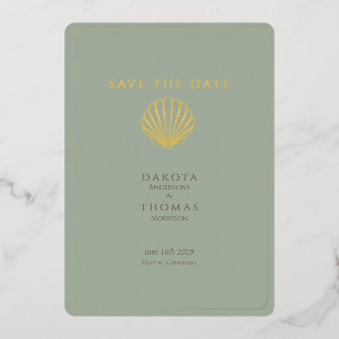 Carte De Vœux En Aluminium Élégante Coquille d'Or Save the Date de Mariage au