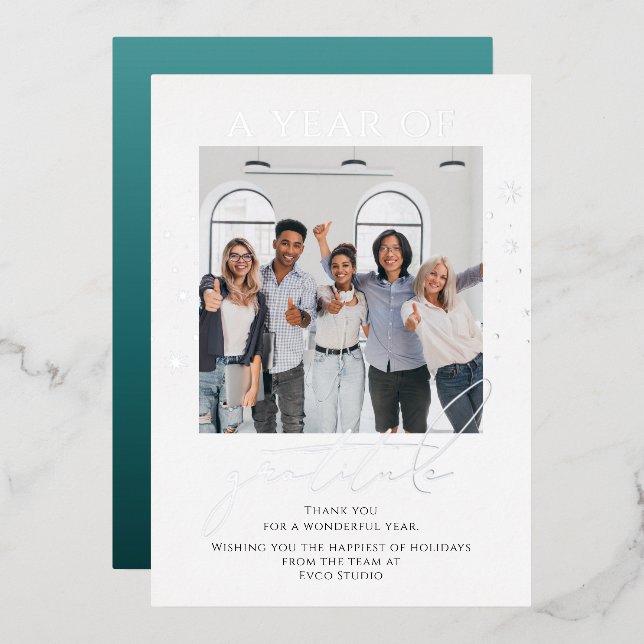 Carte De Vœux En Aluminium Elégante Gratitude Script Photo Entreprise (Recto/Verso)