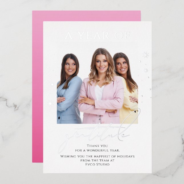 Carte De Vœux En Aluminium Elégante Gratitude Script Photo Entreprise (Recto/Verso)