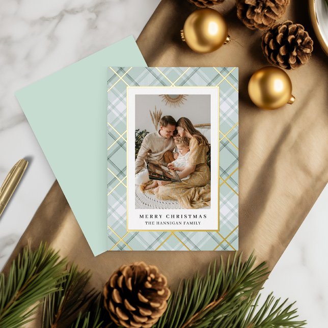 Carte De Vœux En Aluminium Élégante image de famille verte plaid (Créateur téléchargé)
