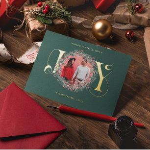 Carte De Vœux En Aluminium Elégante JOIE Noël Wreath Feuilles Berries Photo