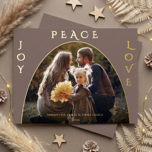 Carte De Vœux En Aluminium Élégante Joie Paix Amour Photo Chaud Taupe et Or