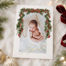 Élégante Photo de Bébé pour Noël en Feuille d'Or