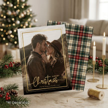 Élégante photo de couple de Noël à carreaux verts