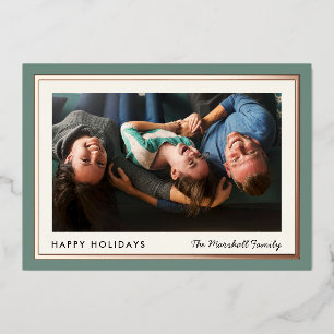 Carte De Vœux En Aluminium Élégante photo de famille minimaliste Vert et Or