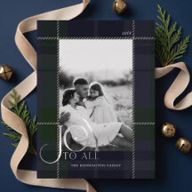 Élégante photo de famille Noël à carreaux vert mar