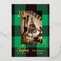 Élégante photo de Noël à carreaux verts buffle