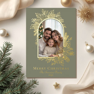 Carte De Vœux En Aluminium Élégante Photo de Noël au Vert Sauge 