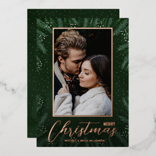 Carte De Vœux En Aluminium Élégante Photo de Noël avec Verdure