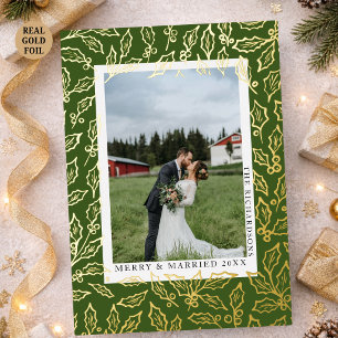Carte De Vœux En Aluminium Élégante photo de premier Noël marié en vert olive
