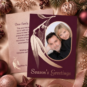 Carte De Vœux En Aluminium Élégante Photo de Vin au Eucalyptus Art Noël Rose