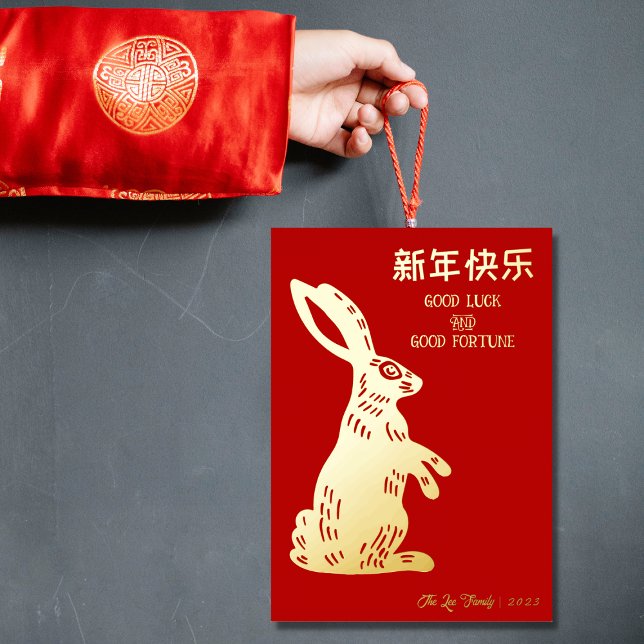 Carte De Vœux En Aluminium Élégante photo du Nouvel An Chinois du Lapin 2023 (Créateur téléchargé)
