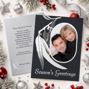 Carte De Vœux En Aluminium Élégante Photo en Gris Eucalyptus Art Noël Argent
