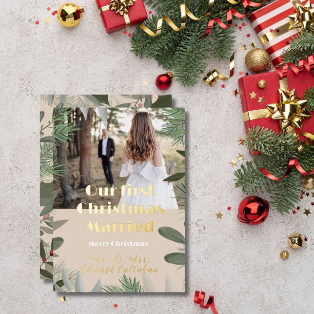 Carte De Vœux En Aluminium Élégante photo nuptiale 1er Noël Marié (Créateur téléchargé)