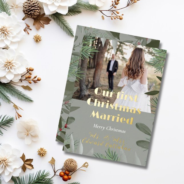 Carte De Vœux En Aluminium Élégante photo nuptiale 1er Noël Marié (Créateur téléchargé)