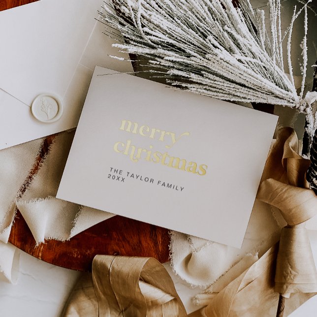 Carte De Vœux En Aluminium EMERY Gold Foil Retro Fun Simple Joyeux Noël (EMERY Gold Foil Retro Fun Simple Merry Christmas Foil Holiday Card)