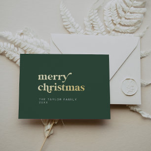 Carte De Vœux En Aluminium EMERY Green Foil Retro Fun Simple Joyeux Noël