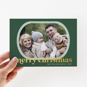 Carte De Vœux En Aluminium EMERY Green Gold Foil Photo Simple Joyeux Noël